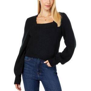 Madewell SoftWool Square-Neck Pullover Sweater Womens XL Black Knit Relaxed Fit
